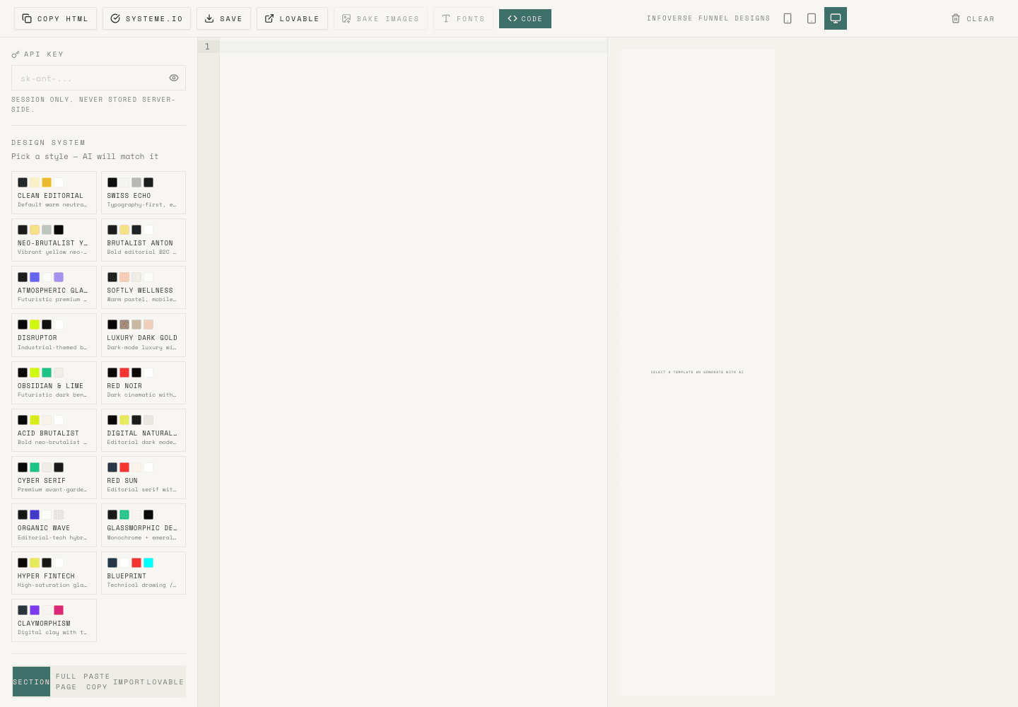 Section Builder production interface